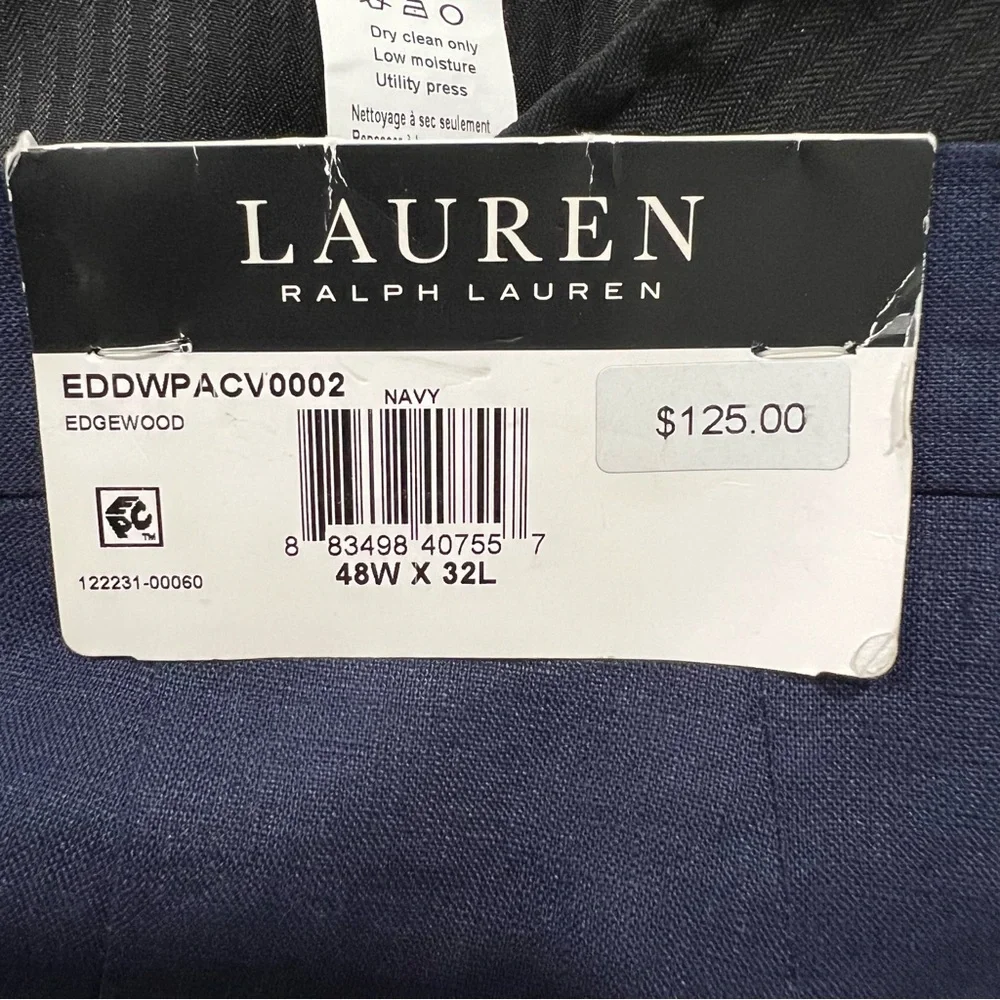 Lauren Ralph Lauren Classic Fit Linen Navy Blue Straight Leg Pants 48x32L NWT
